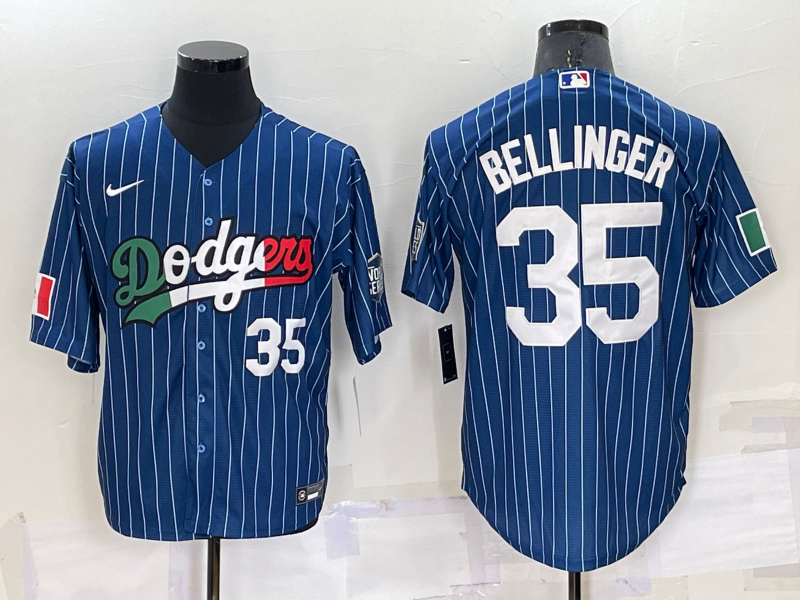 Men's Los Angeles Dodgers #35 Cody Bellinger Navy Mexico World Series Cool Base Stitched Baseball Jersey
